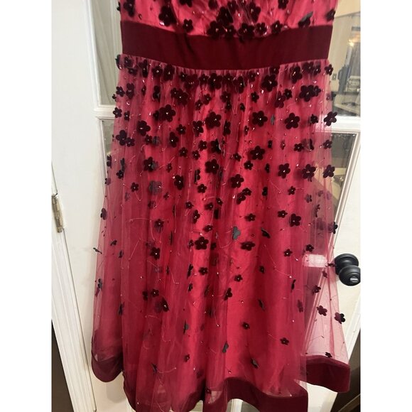 Mac Duggal, Floral Applique Cocktail Midi Dress in Burgundy Size 8 Prom Formal - Picture 3 of 12